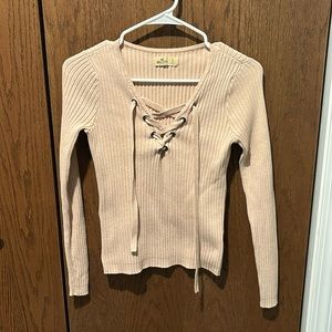 Hollister Lace Up V-Neck Sweater Top - Blush Pink